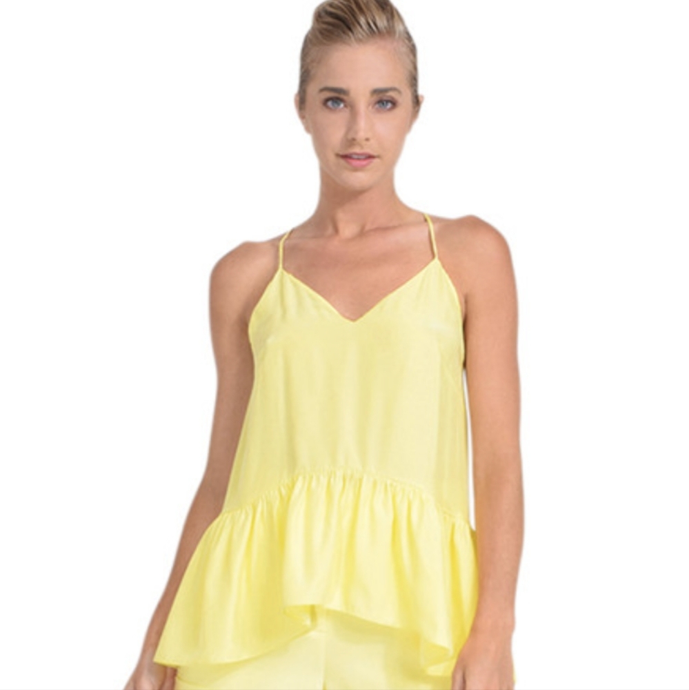 Cinq a Sept Janet Ruffled Silk Camisole Yellow